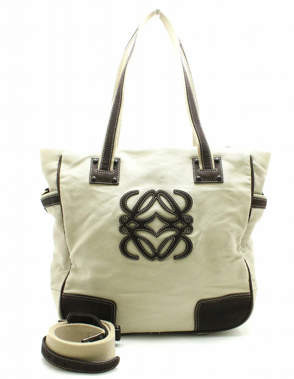 Loewe Anagram BOLSO SHOPPER Bag Tote Leather Beige Cream Dark Brown
